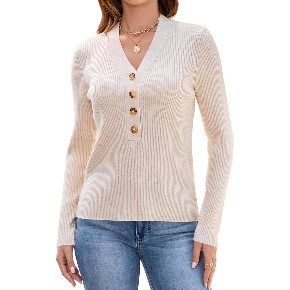 Womens V-Neck Sweater Lightweight Long Sleeve Business Casual Tops